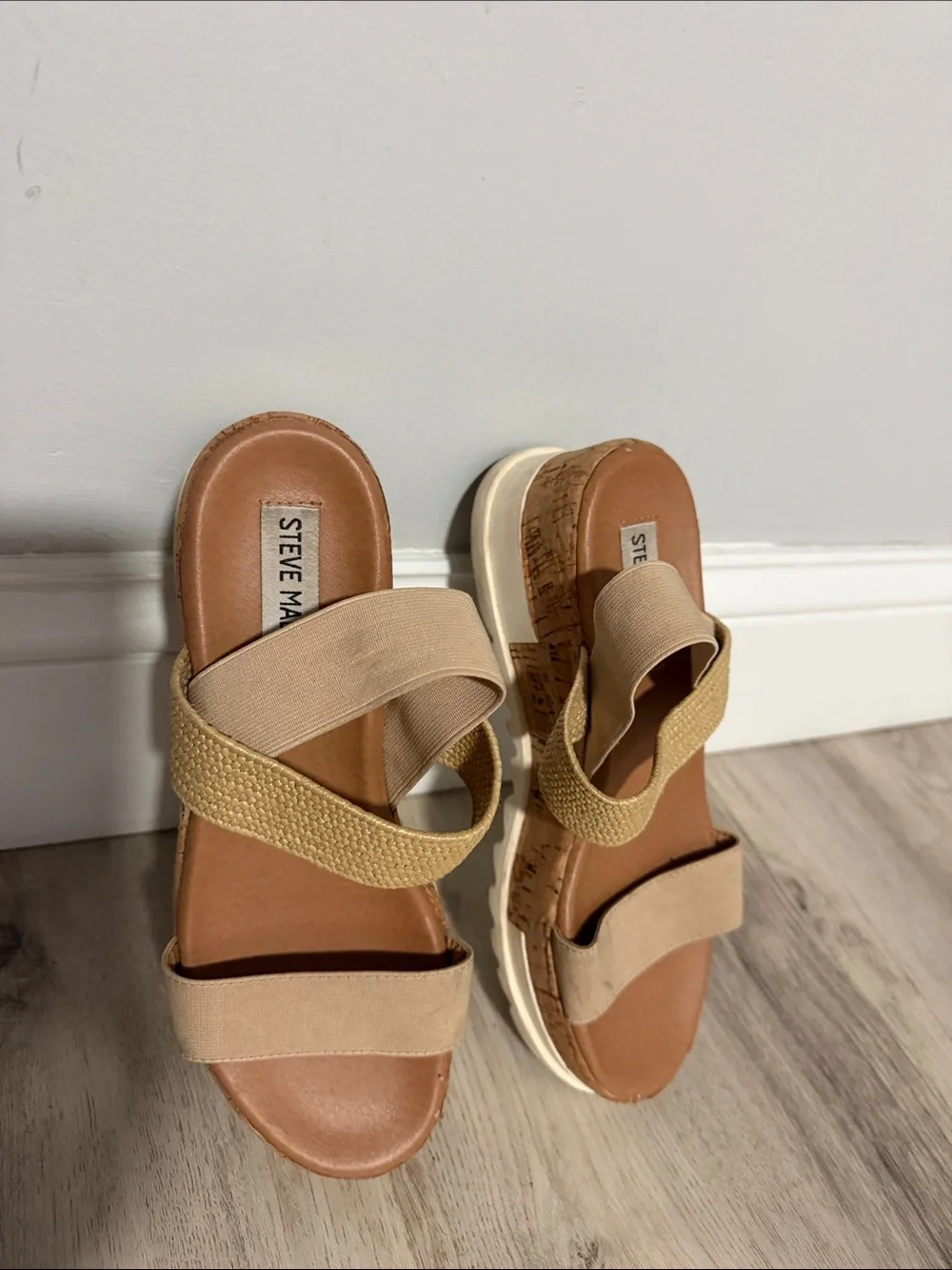 Steve Madden Neutral Tan & Beige Cork Wedge Sandals